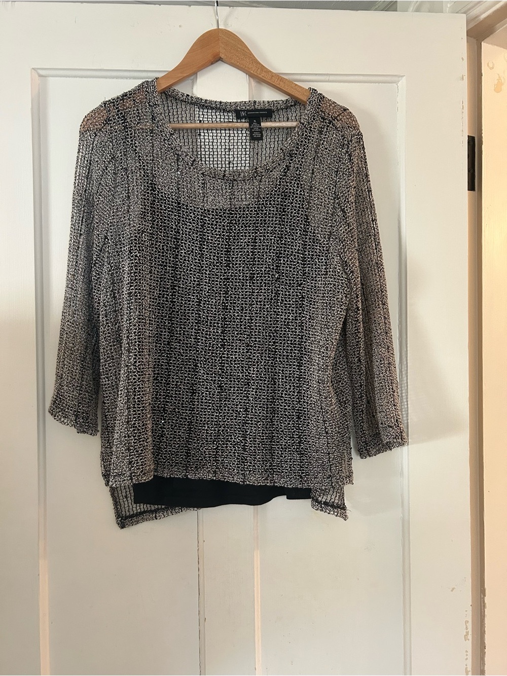 INC Black & White Knit Layered Scoop Neck Top